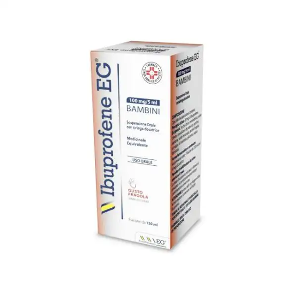 Ibuprofene EG Bambini 100 mg/5 ml Sospensione Orale Gusto Fragola Senza Zucchero 150 ml