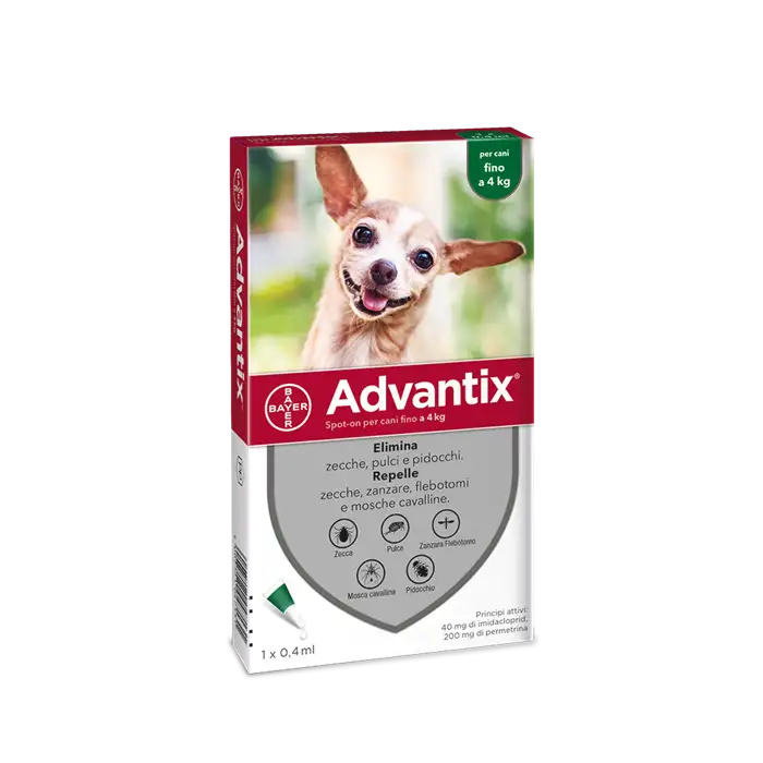 Advantix Spot On Soluz 1 Pipetta 0,4 Ml 40 Mg + 200 Mg Canifino A 4 Kg