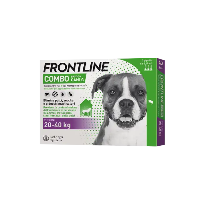 Frontline Combo Spot-On Cani G Soluz 3 Pipette 2,68 Ml 268 Mg + 241,2 Mg Cani Da 20 A 40 Kg