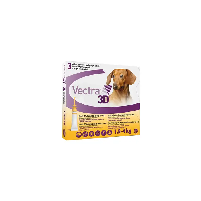 Vectra 3D Spot-On Soluz 3 Pipette 0,8 Ml 44 Mg + 3,9 Mg + 317 Mg Cani Da 1,5 A 4 Kg, Tappo Giallo