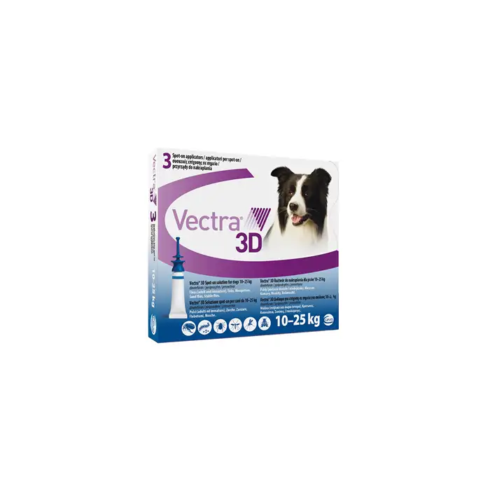 Vectra 3D Spot-On Soluz 3 Pipette 3,6 Ml 196 Mg + 17,4 Mg +1.429 Mg Cani Da 10 A 25 Kg, Tappo Applicatore Blu