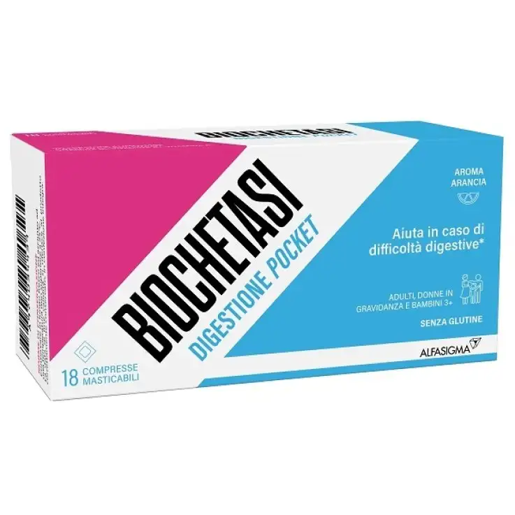 BIOCHETASI POCKET DIGESTIV 18 COMPRESSE MASTICABILI NUOVA FORMULAZIONE