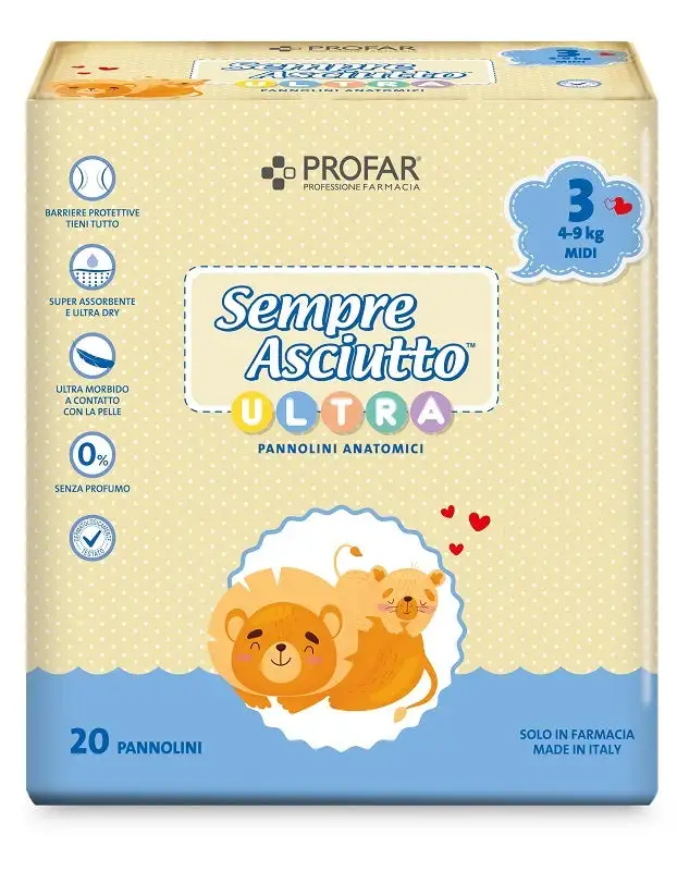 Pannolini profar sempre asciutto ultra midi 4/9 kg 20 pezzi