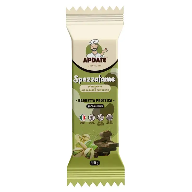 BARRETTA PROTEICA SPEZZAFAME PISTACCHIO CIOCCOLATO FONDENTE12 PEZZI DA 40 G