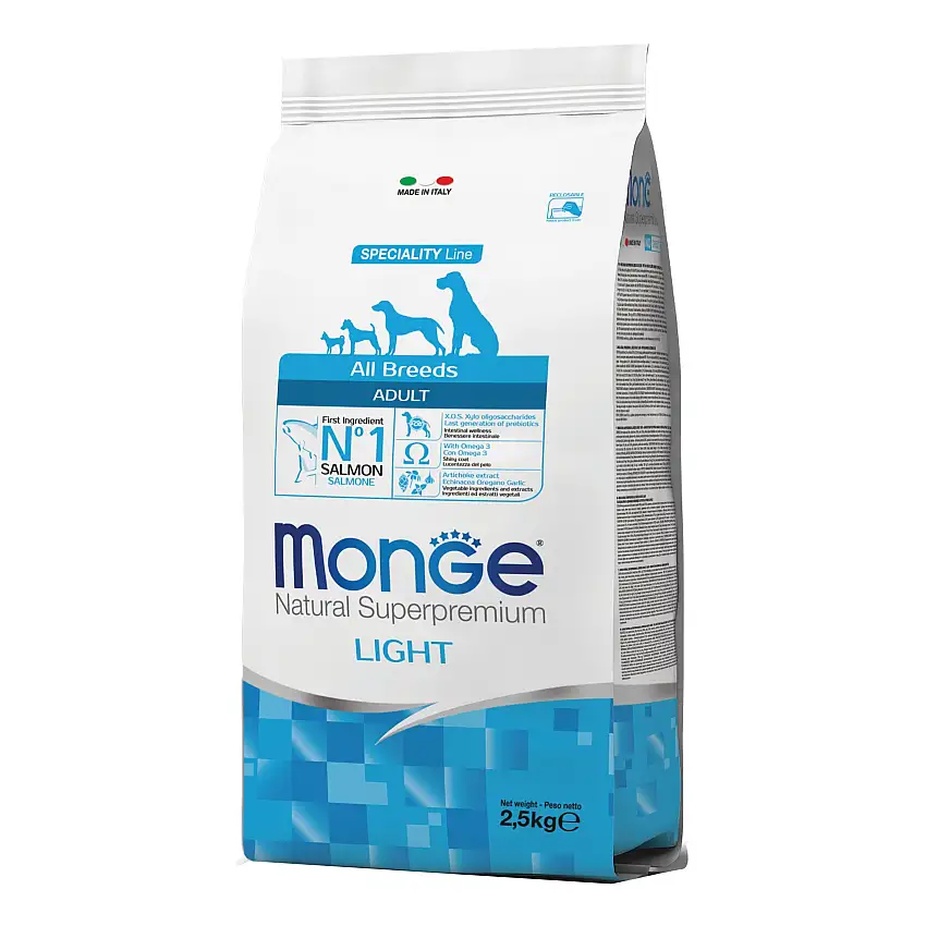 Monge Salmone E Riso Light Cibo Secco Cani Adulti Sacco 2,5 Kg