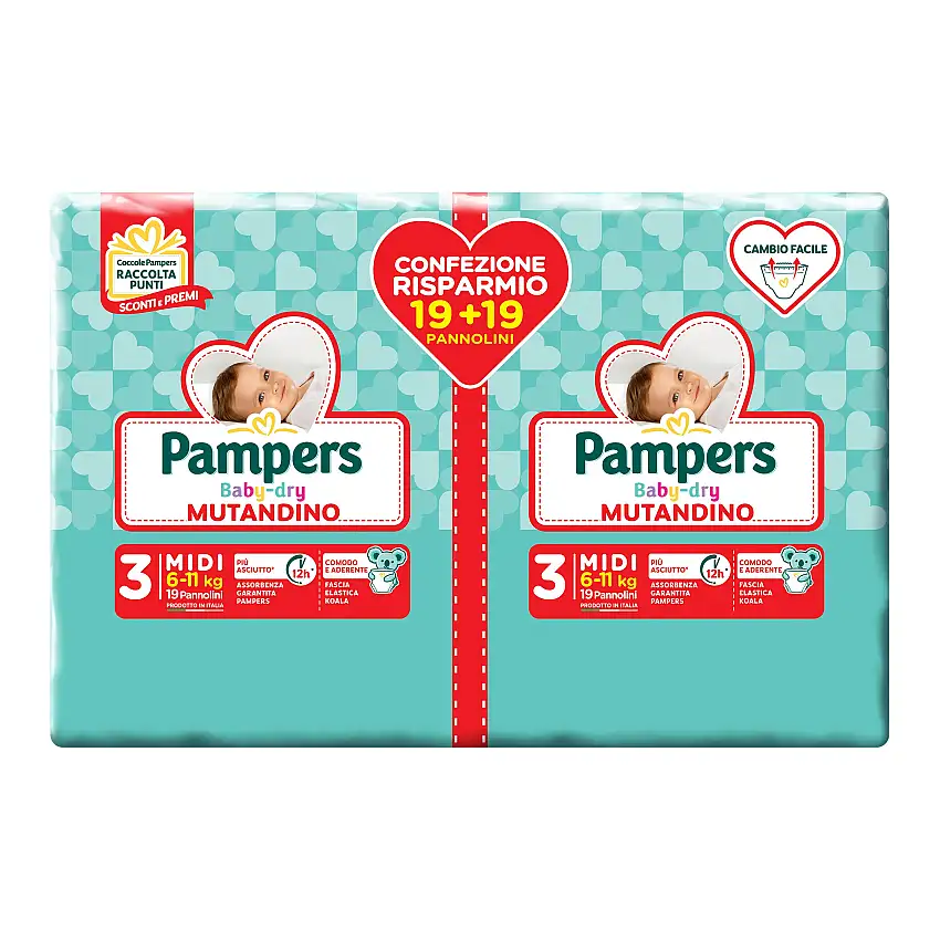 PAMPERS BABY DRY Mutanda Duo Dwct Midi 38pz