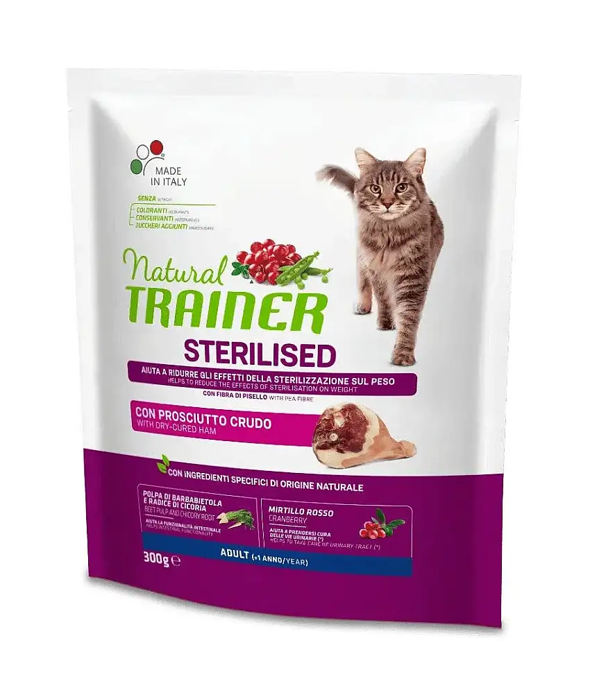 Natural Trainer Crocchette Al Prosciutto Crudo Per Gatti Sterilizzati Sacco 300g