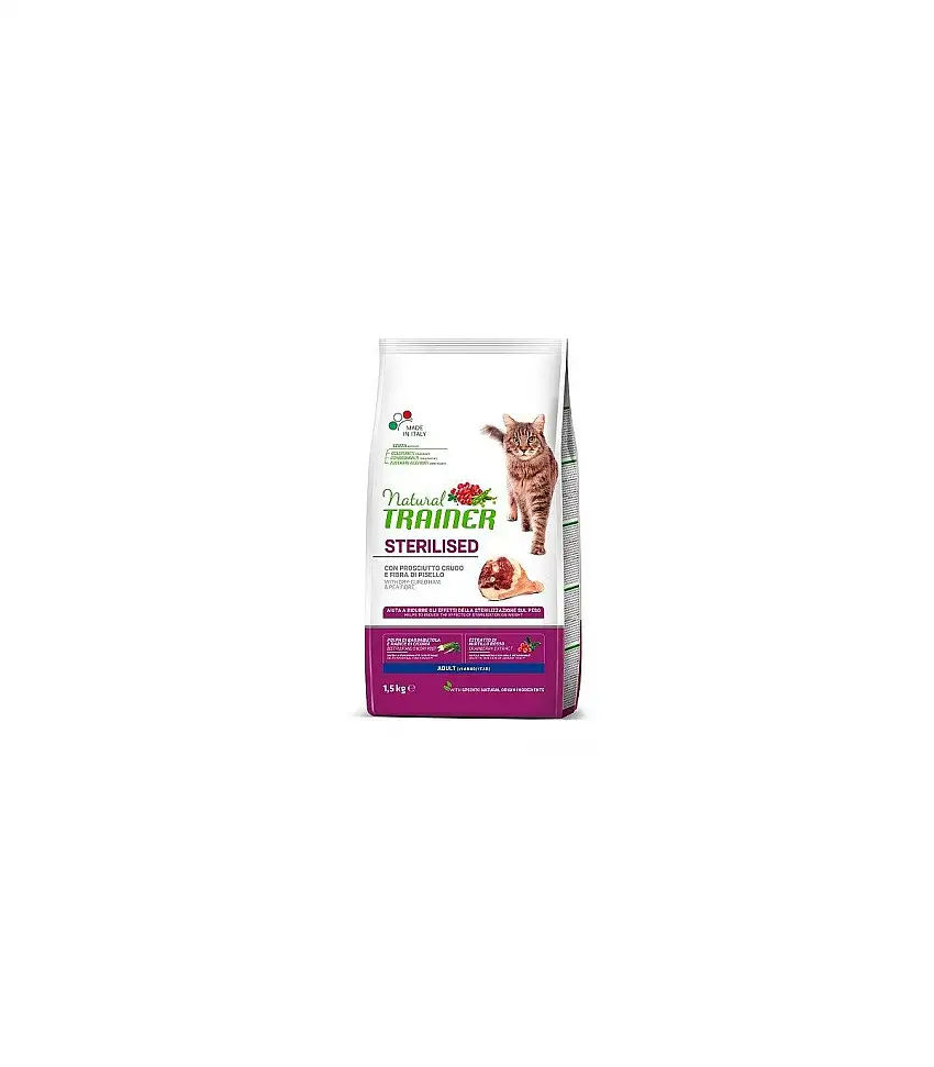 Natural Trainer Crocchette Prosciutto Crudo Gatto Sterilised Adult 1,5kg