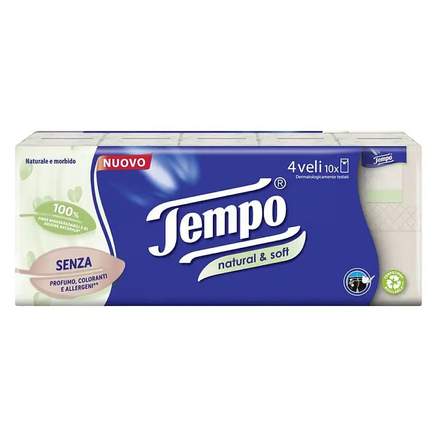 TEMPO FAZZOLETTI NATURAL&SOFT 10 PACCHETTI