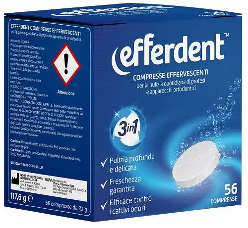 Efferdent 56 Compresse Effervescenti Protesi/Apparecchi Ortodontici
