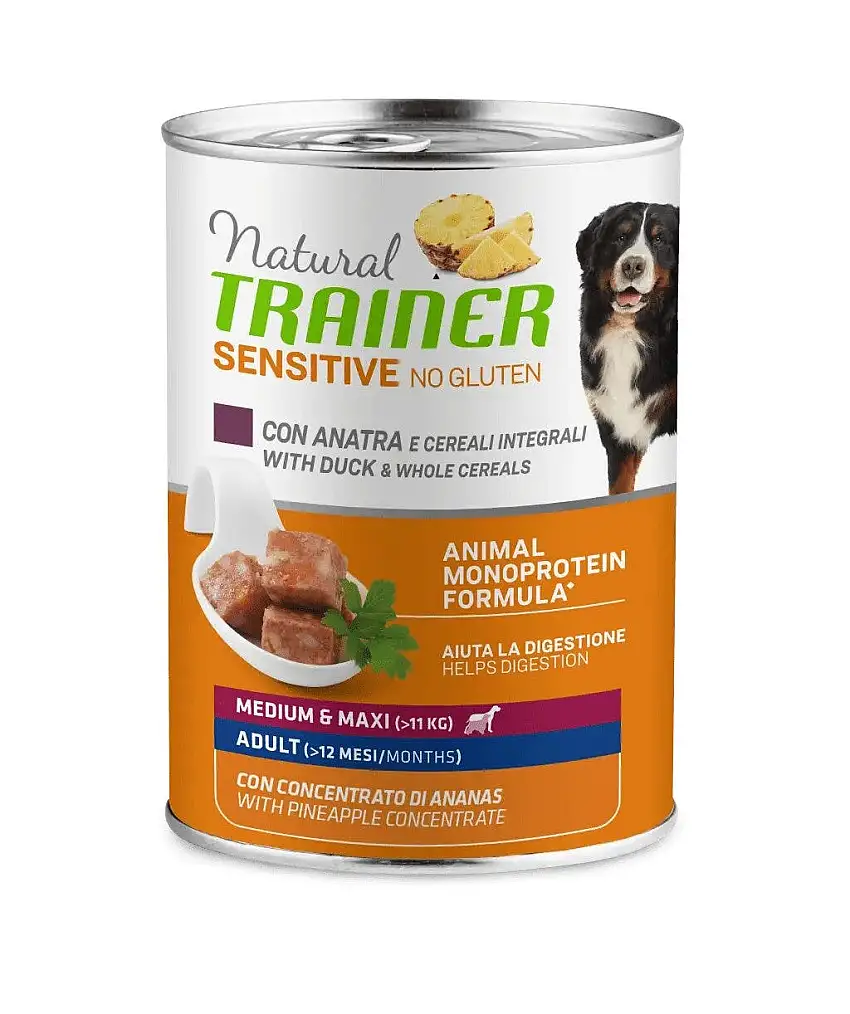 Natural Trainer Cane Sensitive No Gluten Medium & Maxi Adult con Anatra e Cereali 400g