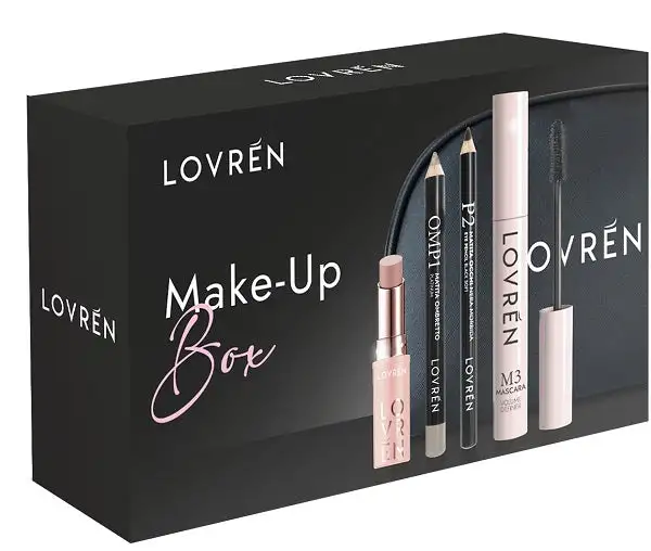LOVREN BEAUTY BOX MAKE-UP 1 MASCARA M3 + 1 MATITA OCCHI P2 +1 MATITA OMBRETTO OMP1 + 1 LIPSTICK BALM COLOR BOOST NUDE LB1