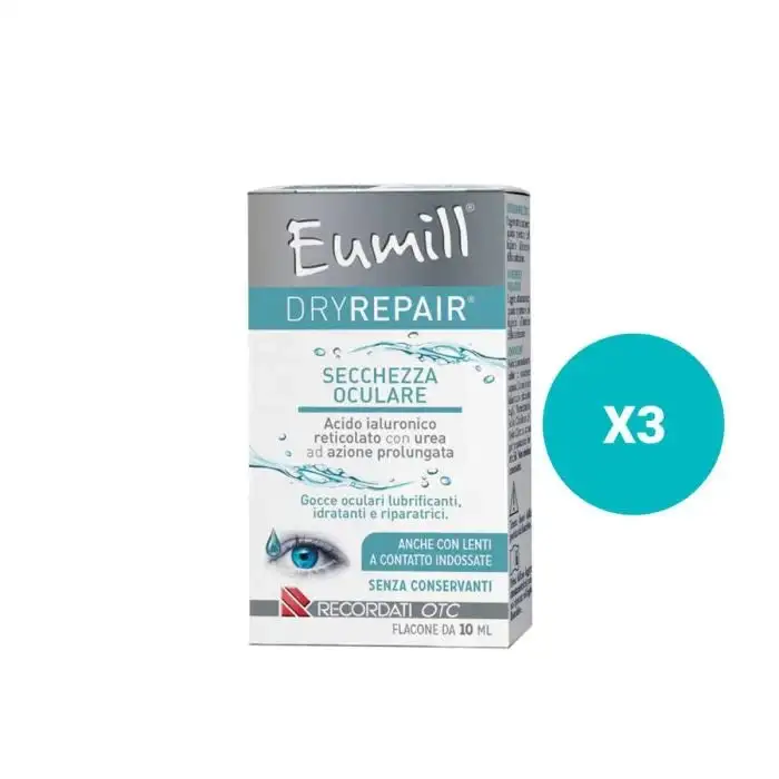 3 Confezioni - Eumill Dryrepair - Gocce Oculari Flacone 10Ml